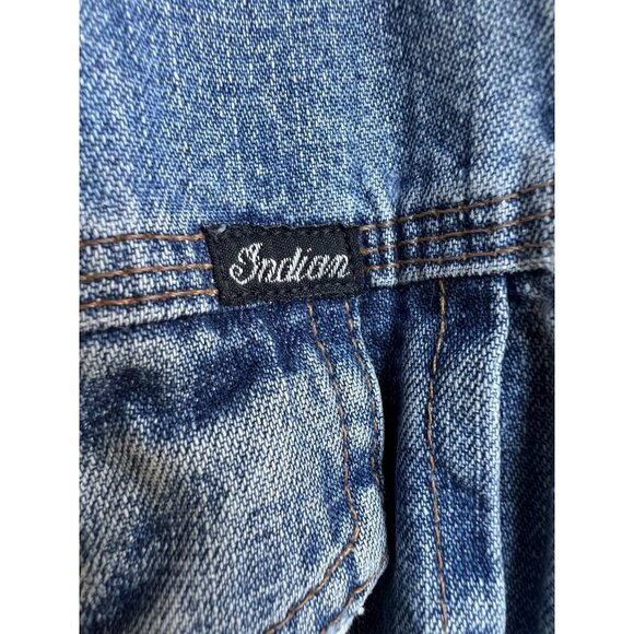 Vintage Indian Motorcycle oversized biker denim jacket embroidered sz L patches - Picture 6 of 16